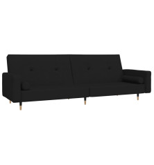 Dvivietė sofa-lova su dvejomis pagalvėmis, juoda, aksomas