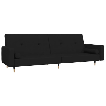 Dvivietė sofa-lova su dvejomis pagalvėmis, juoda, aksomas