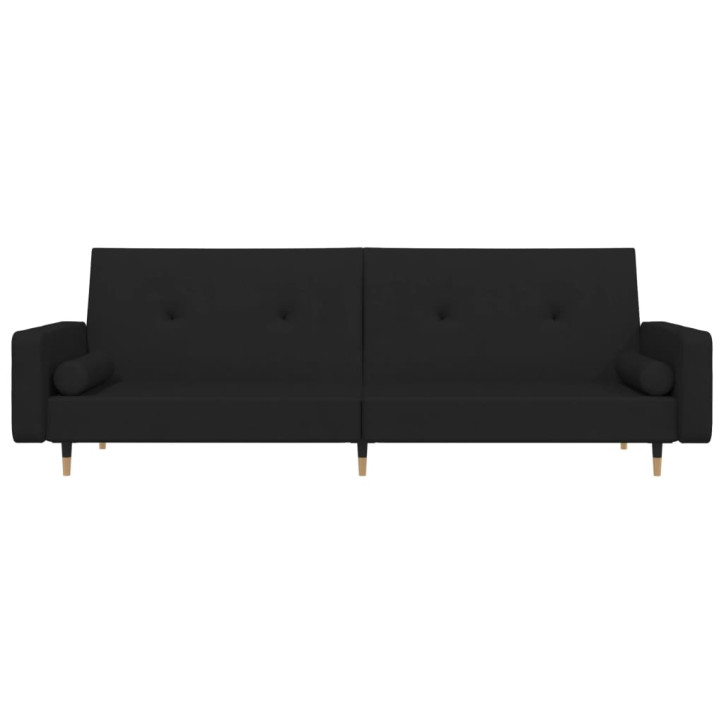 Dvivietė sofa-lova su dvejomis pagalvėmis, juoda, aksomas