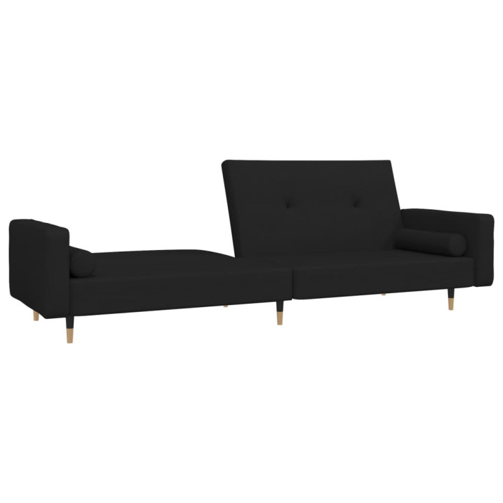 Dvivietė sofa-lova su dvejomis pagalvėmis, juoda, aksomas