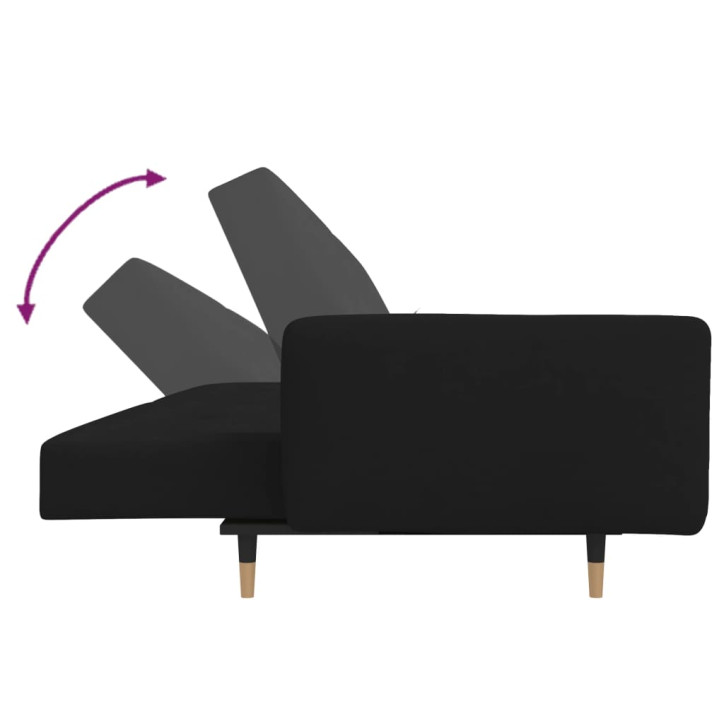 Dvivietė sofa-lova su dvejomis pagalvėmis, juoda, aksomas