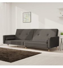 Dvivietė sofa-lova su dvejomis pagalvėmis, pilka, aksomas