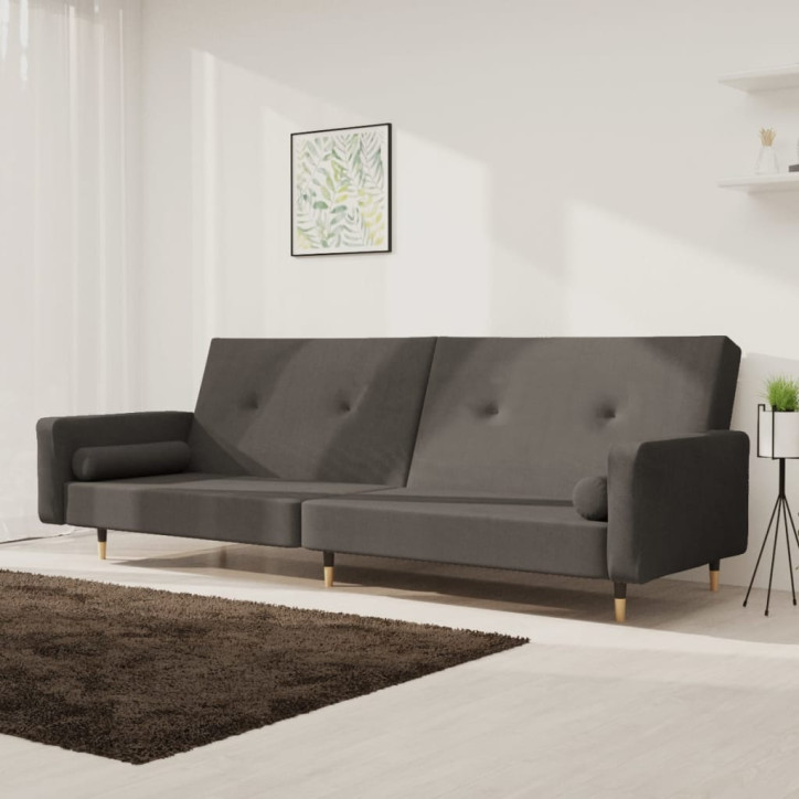 Dvivietė sofa-lova su dvejomis pagalvėmis, pilka, aksomas