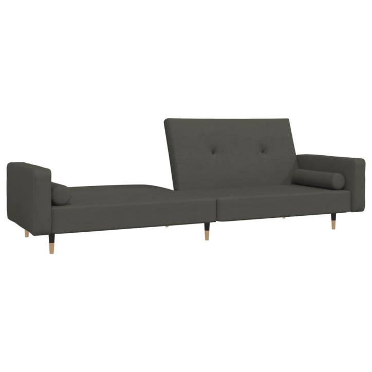 Dvivietė sofa-lova su dvejomis pagalvėmis, pilka, aksomas