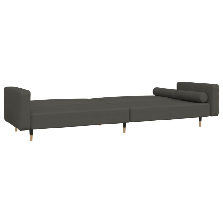 Dvivietė sofa-lova su dvejomis pagalvėmis, pilka, aksomas