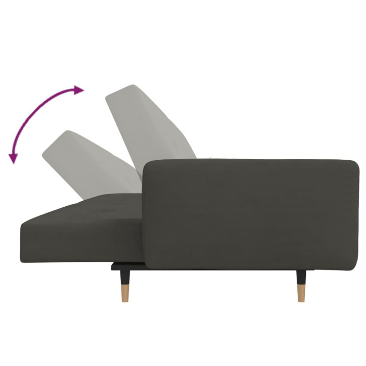 Dvivietė sofa-lova su dvejomis pagalvėmis, pilka, aksomas