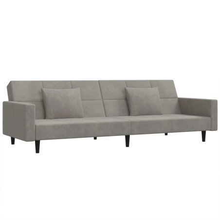 Dvivietė sofa-lova su dvejomis pagalvėmis, pilka, aksomas