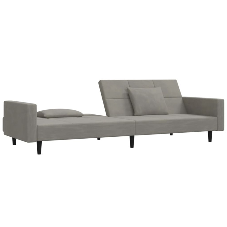 Dvivietė sofa-lova su dvejomis pagalvėmis, pilka, aksomas