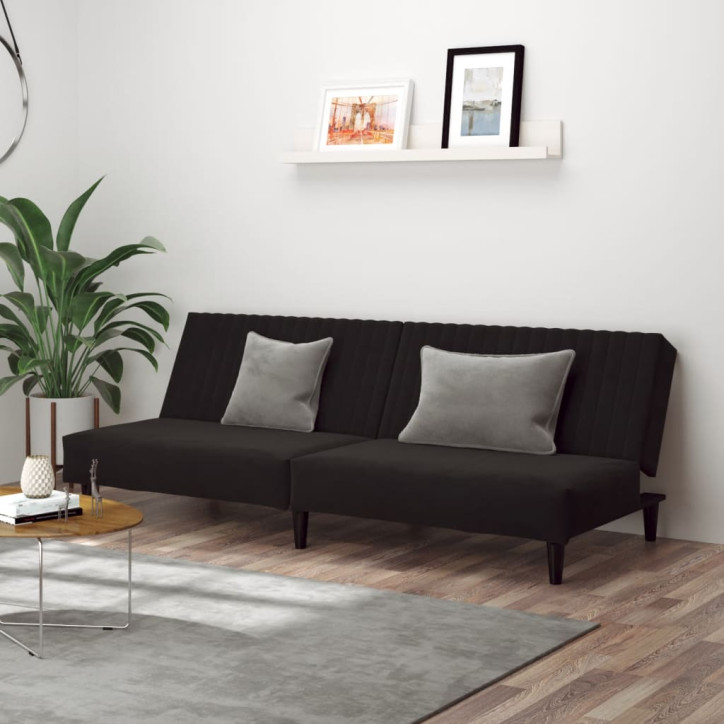 Dvivietė sofa-lova, juodos spalvos, aksomas