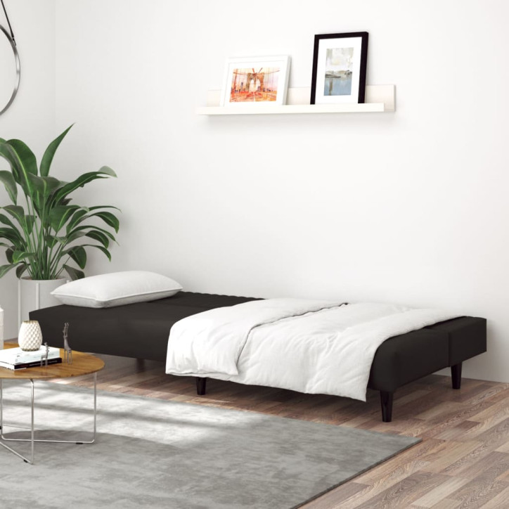 Dvivietė sofa-lova, juodos spalvos, aksomas