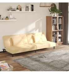 Dvivietė sofa-lova su dvejomis pagalvėmis, kreminė, aksomas