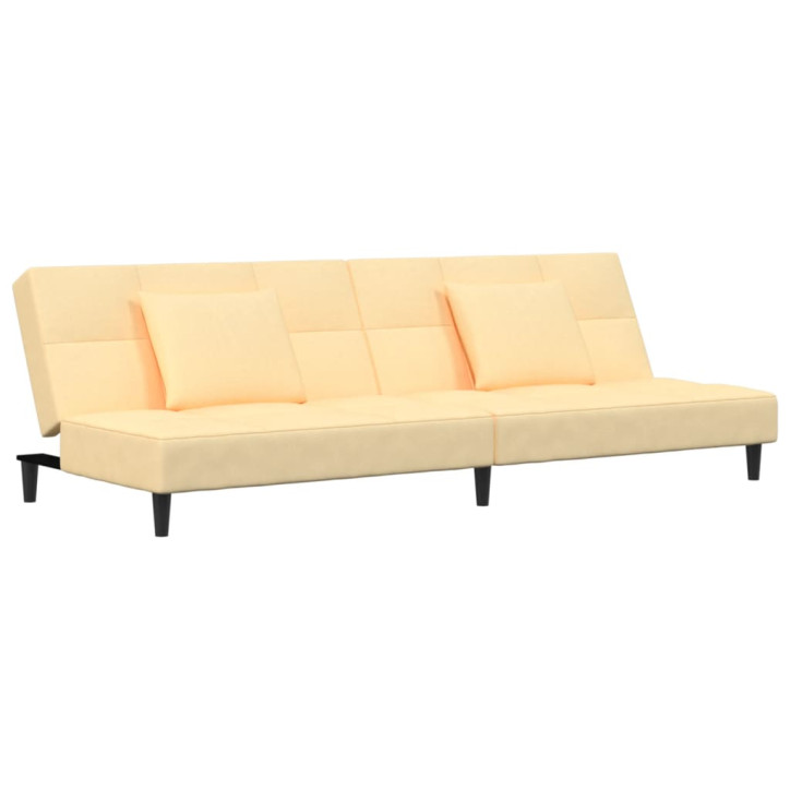 Dvivietė sofa-lova su dvejomis pagalvėmis, kreminė, aksomas