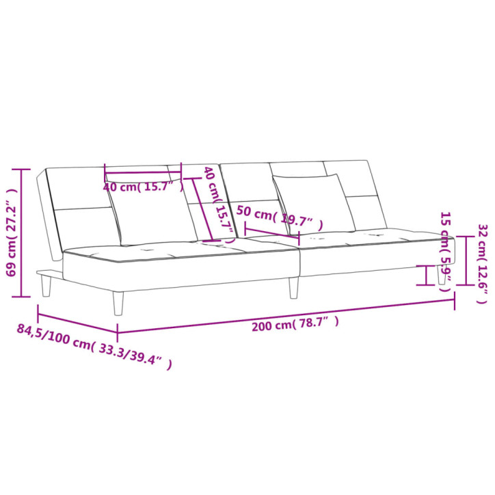 Dvivietė sofa-lova su dvejomis pagalvėmis, kreminė, aksomas