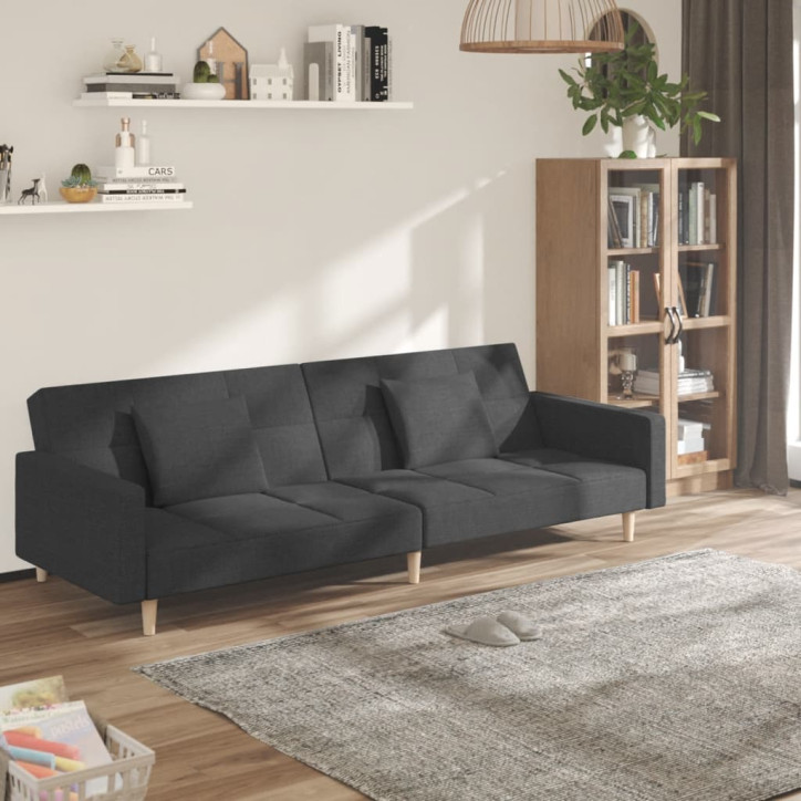 Dvivietė sofa-lova su dvejomis pagalvėmis, pilka, audinys