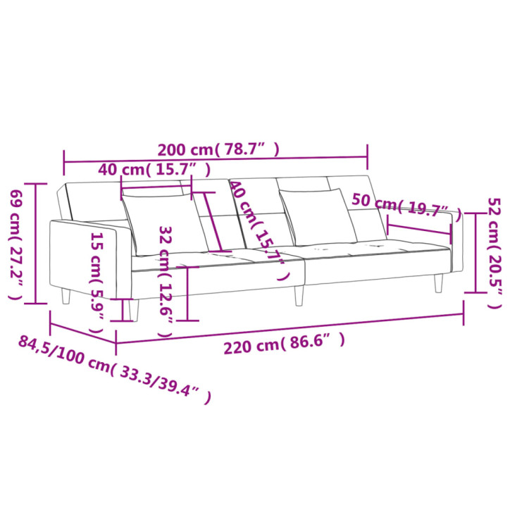 Dvivietė sofa-lova su dvejomis pagalvėmis, pilka, audinys