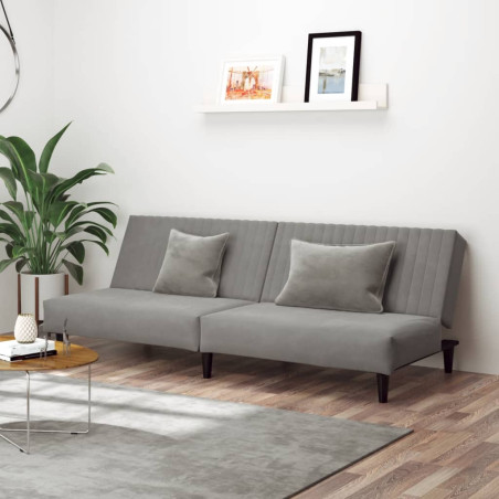 Dvivietė sofa-lova, šviesiai pilkos spalvos, aksomas