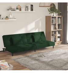 Dvivietė sofa-lova su dvejomis pagalvėmis, žalia, aksomas