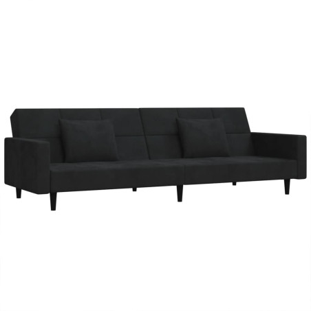 Dvivietė sofa-lova su dvejomis pagalvėmis, juoda, aksomas