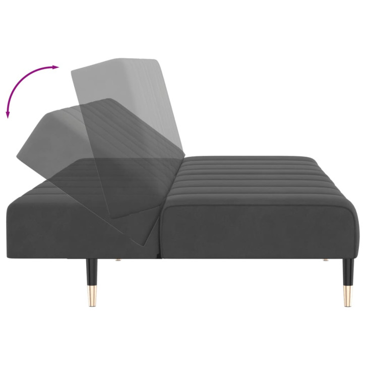 Dvivietė sofa-lova, tamsiai pilkos spalvos, aksomas