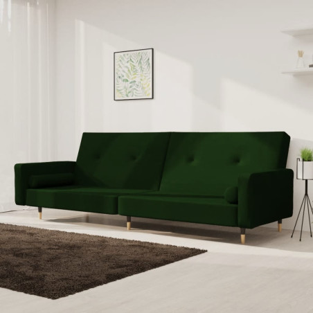 Dvivietė sofa-lova su dvejomis pagalvėmis, žalia, aksomas