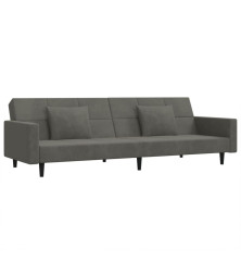 Dvivietė sofa-lova su dvejomis pagalvėmis, pilka, aksomas