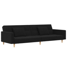 Dvivietė sofa-lova su dvejomis pagalvėmis, juoda, audinys