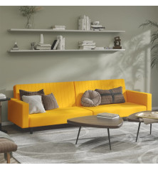 Dvivietė sofa-lova, geltonos spalvos, aksomas