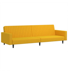 Dvivietė sofa-lova, geltonos spalvos, aksomas