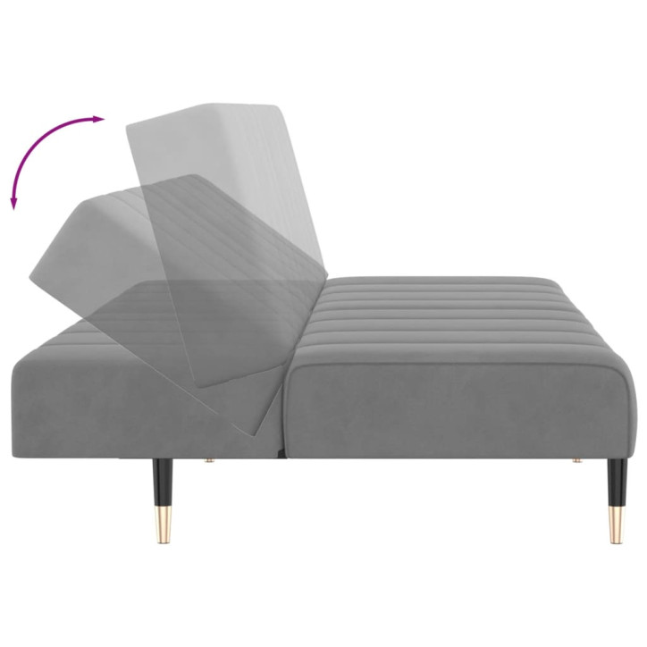 Dvivietė sofa-lova, šviesiai pilkos spalvos, aksomas