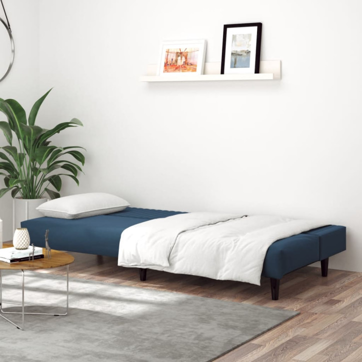 Dvivietė sofa-lova, mėlynos spalvos, aksomas