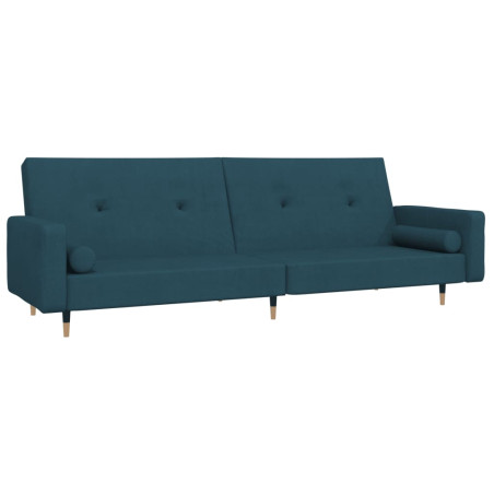 Dvivietė sofa-lova su dvejomis pagalvėmis, mėlyna, aksomas