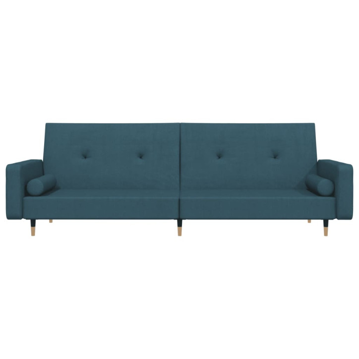 Dvivietė sofa-lova su dvejomis pagalvėmis, mėlyna, aksomas