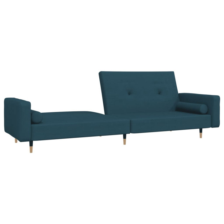 Dvivietė sofa-lova su dvejomis pagalvėmis, mėlyna, aksomas