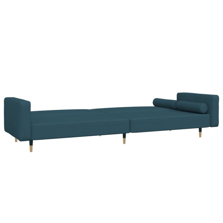 Dvivietė sofa-lova su dvejomis pagalvėmis, mėlyna, aksomas