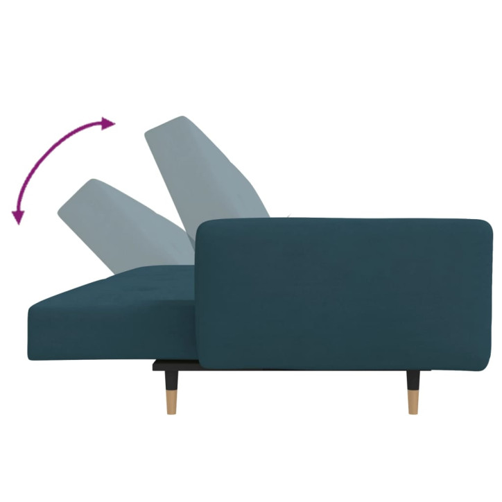 Dvivietė sofa-lova su dvejomis pagalvėmis, mėlyna, aksomas