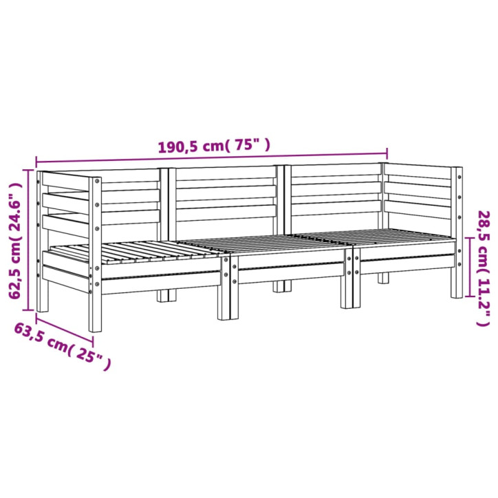 Trivietė sodo sofa, douglas eglės medienos masyvas