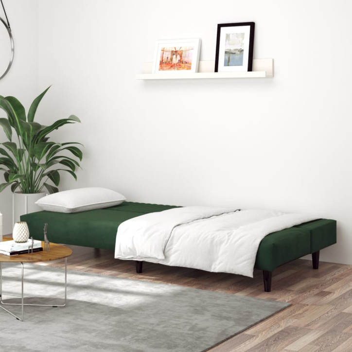 Dvivietė sofa-lova, tamsiai žalios spalvos, aksomas