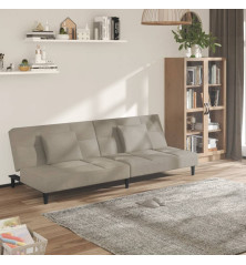 Dvivietė sofa-lova su dvejomis pagalvėmis, pilka, aksomas