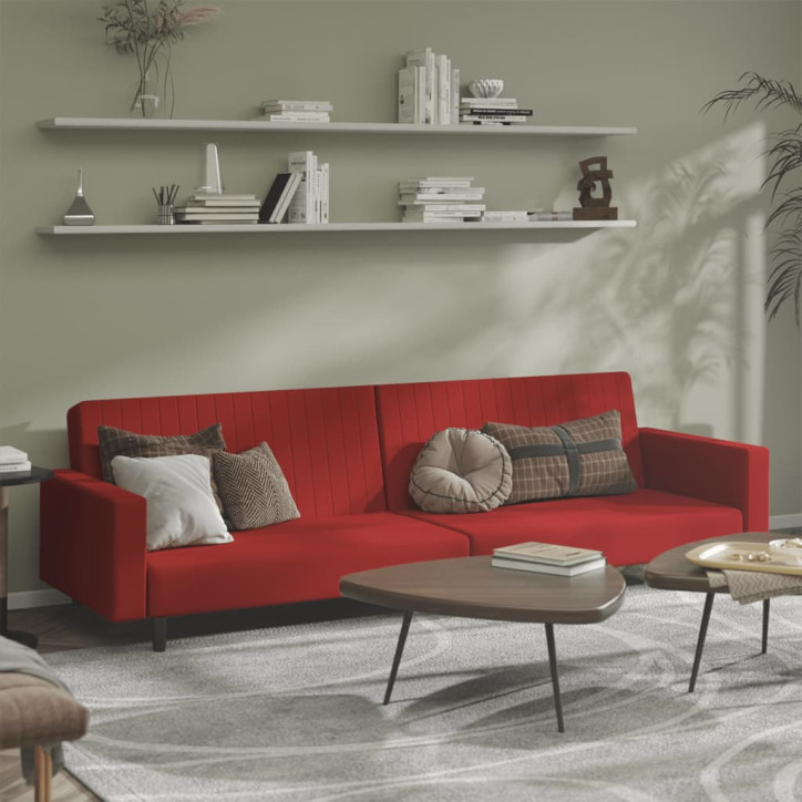 Dvivietė sofa-lova, raudonojo vyno spalvos, aksomas