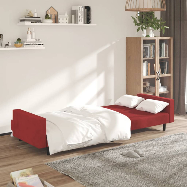 Dvivietė sofa-lova, raudonojo vyno spalvos, aksomas