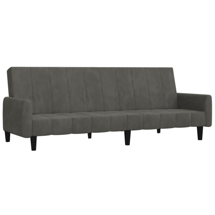 Dvivietė sofa-lova, tamsiai pilkos spalvos, aksomas