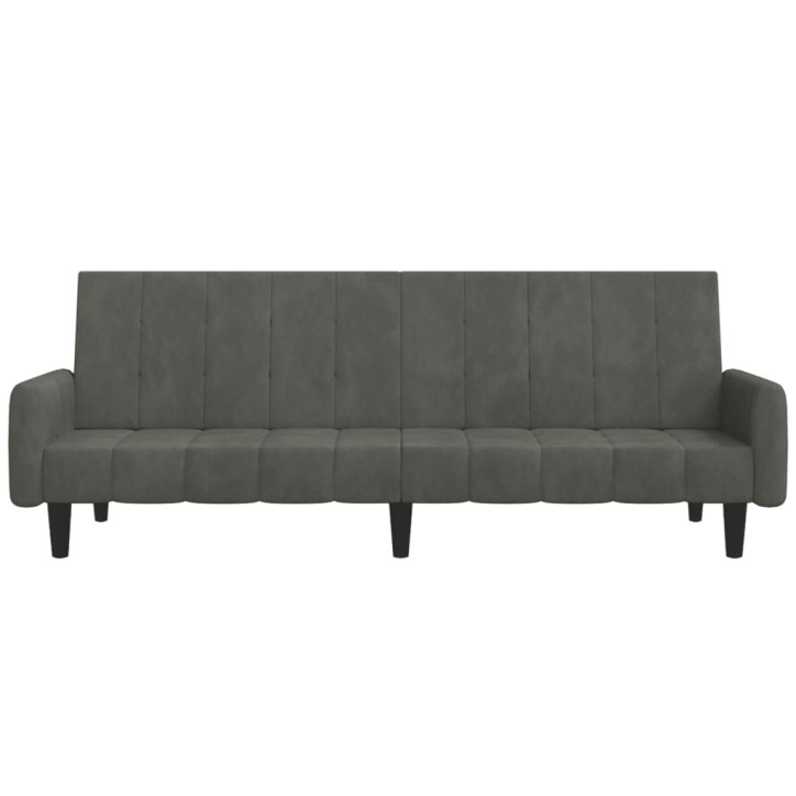 Dvivietė sofa-lova, tamsiai pilkos spalvos, aksomas