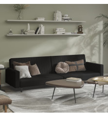 Dvivietė sofa-lova, juodos spalvos, aksomas