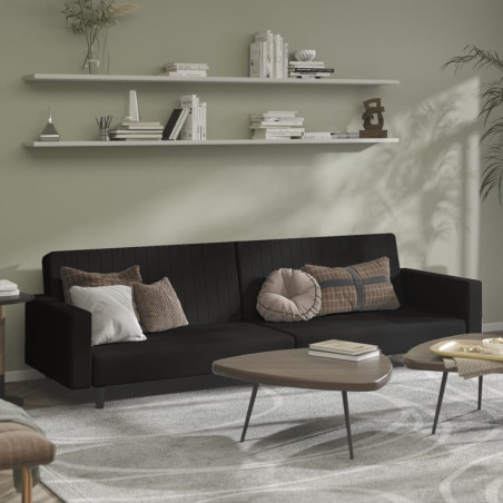 Dvivietė sofa-lova, juodos spalvos, aksomas