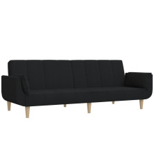 Dvivietė sofa-lova su dvejomis pagalvėmis, juoda, audinys