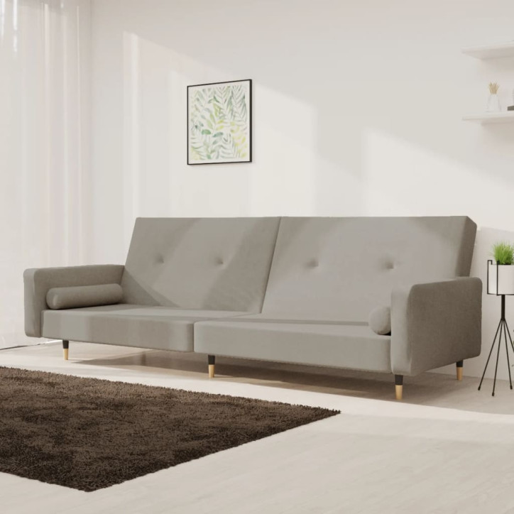 Dvivietė sofa-lova su dvejomis pagalvėmis, pilka, aksomas