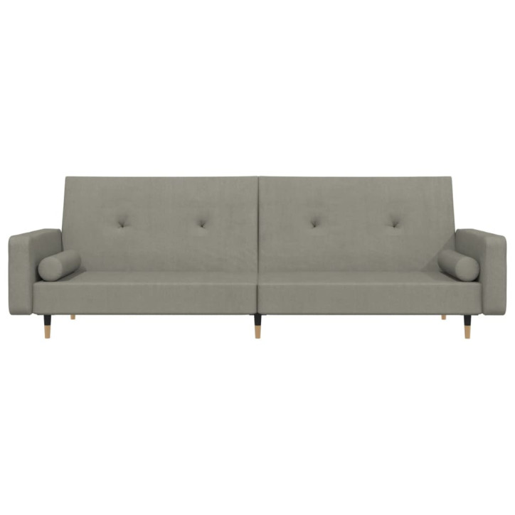 Dvivietė sofa-lova su dvejomis pagalvėmis, pilka, aksomas