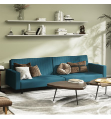 Dvivietė sofa-lova, mėlynos spalvos, aksomas