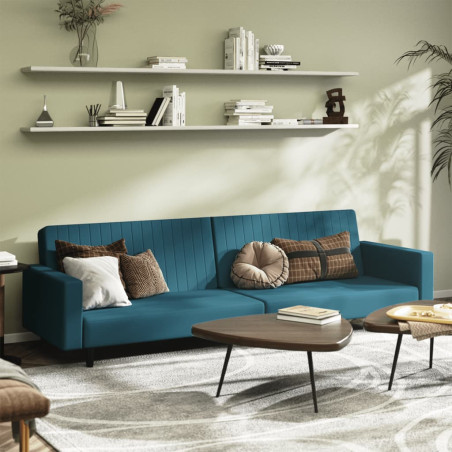 Dvivietė sofa-lova, mėlynos spalvos, aksomas