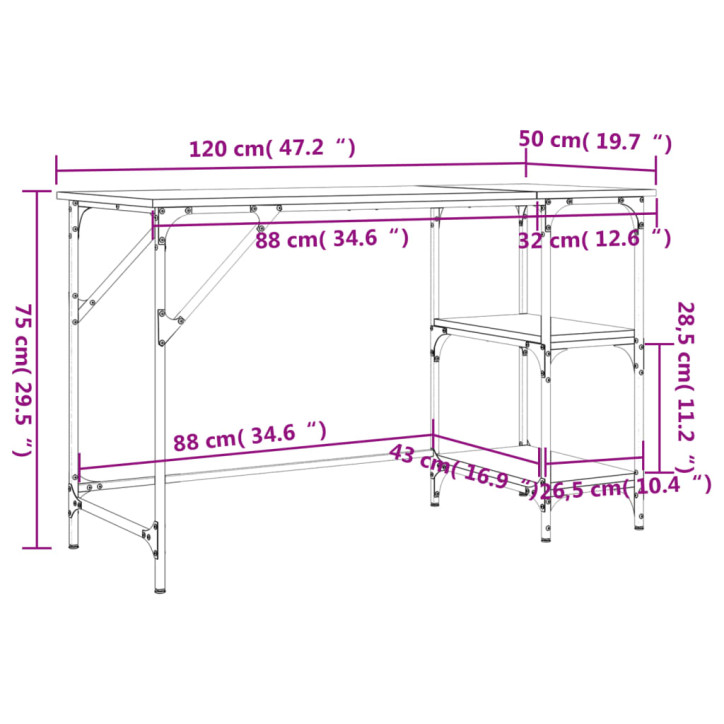 Rašomasis stalas, juodas, 120x50x75cm, metalas/apdirbta mediena